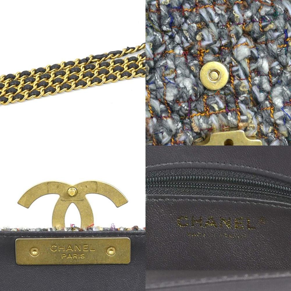 CHANEL Shoulder Bag Coco Mark Tweed/Leather Gray/Blue/Multicolor Gold Ladies - Picture 4 of 5